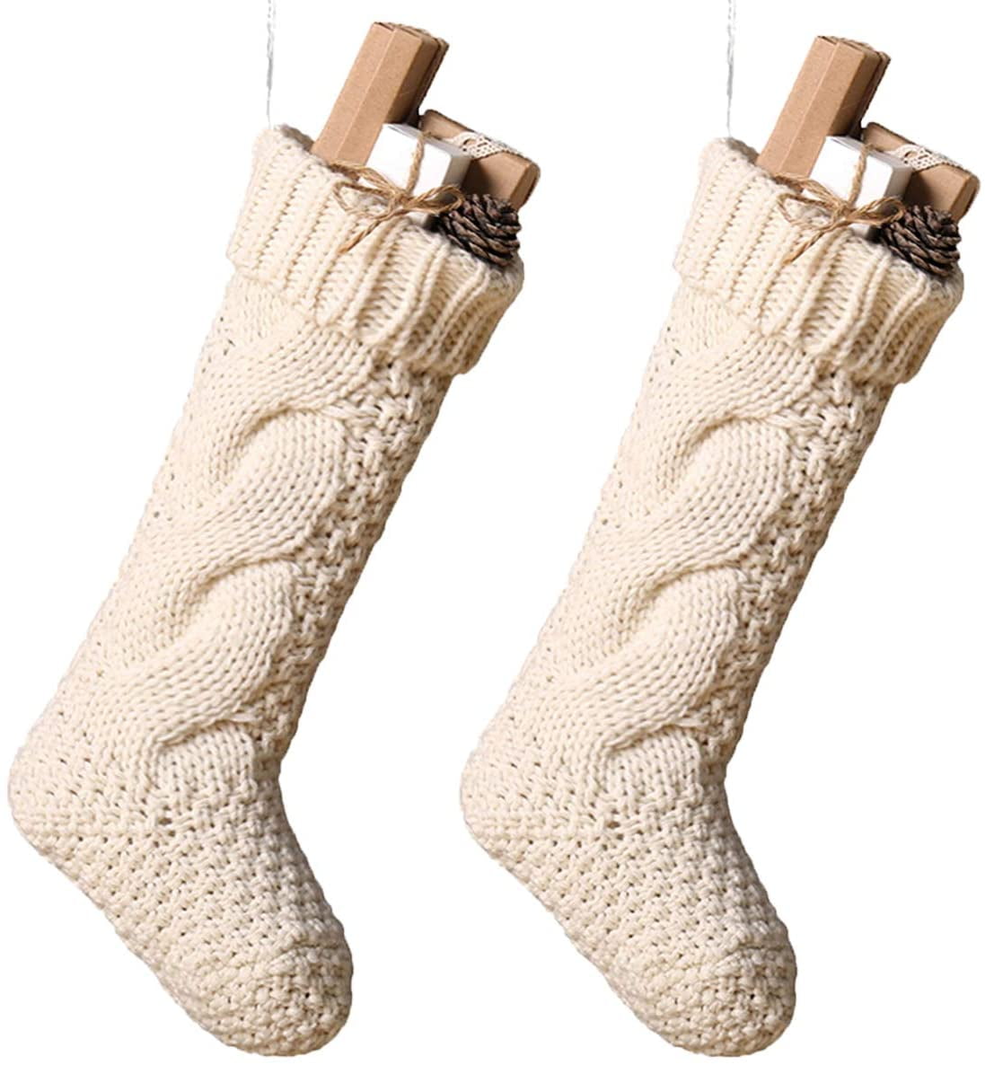 18 Inch Knitted Christmas Stockings, Pack 2 Xmas Gift Bags Cream