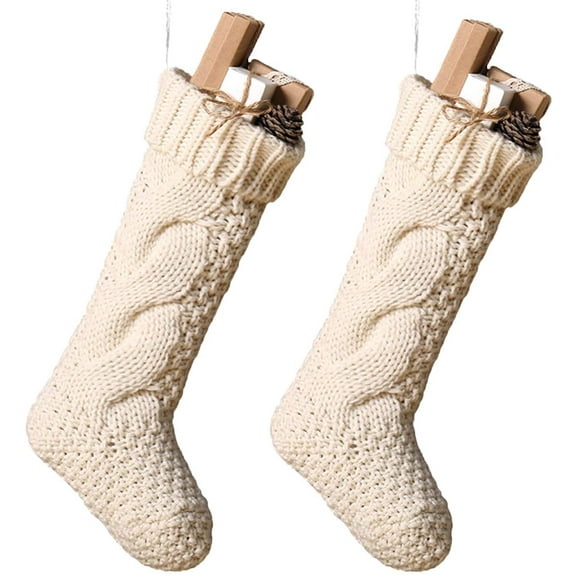 18 Inch Knitted Christmas Stockings, Pack 2 Xmas Gift Bags Cream