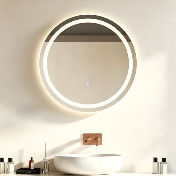 18 Inch LED Round Bathroom Mirror with Lights, 3 Color Modes Adjustable Brightness, Touch Operated Shatter-Proof Wall Mount Vanity Mirror