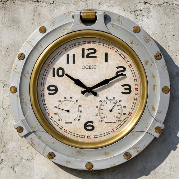 18 Inch Large Outdoor Clock Waterproof, Oversized Silent Wall Clock with Thermometer& Hygrometer,Battery Operated Clock for Garden Pool Patio Living Room Office Decorative