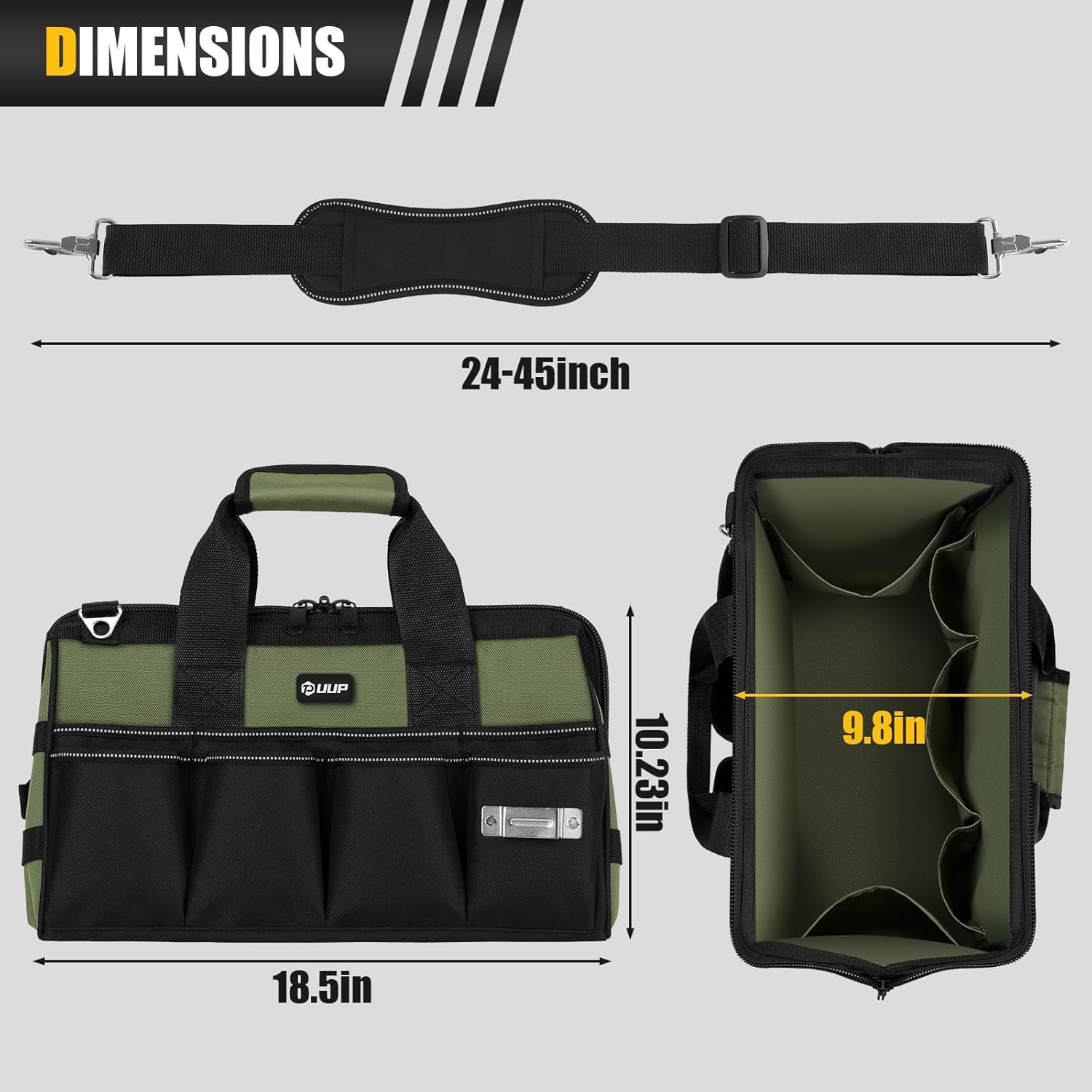 18-Inch Large Tool Bag with 16 Pockets Heavy Duty Tactical Organizer for Electricians