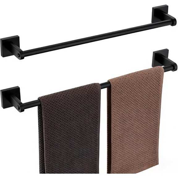 18-Inch Matte Black Towel Bar - Rustproof Wall Mounted Holder Space-Saving Hanger Bathroom Accessories 2-Pieces