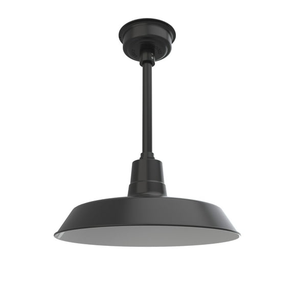 18" Inch Matte Black Vintage Barn Light with a Matte Black Downrod and Standard Base