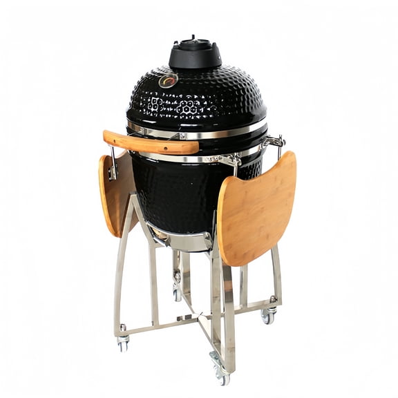 18 Inch Medium Ceramic Kamado BBQ Grill, Versatile Charcoal Smoker & Grill for Outdoor Cooking, Heat Retention Design for Perfect Results