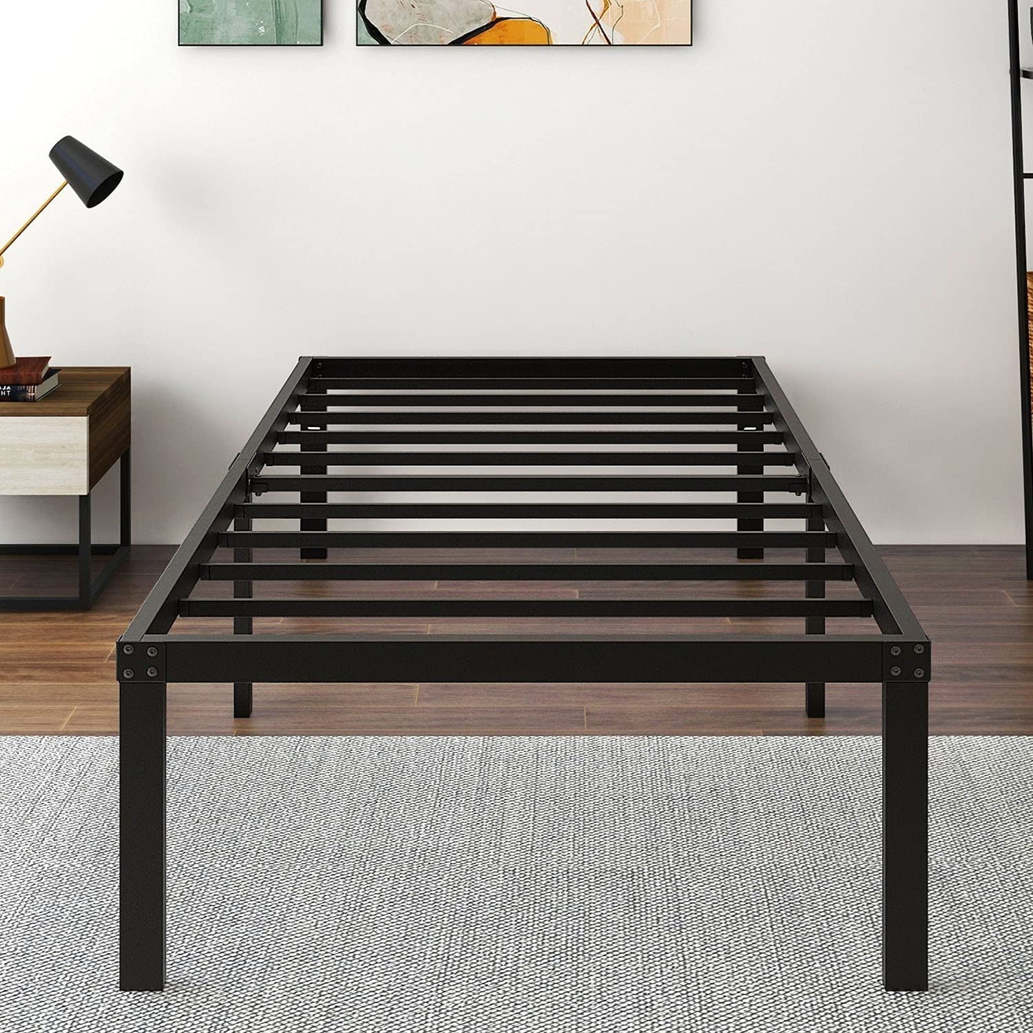 18 Inch Metal Platform Bed Frame/3500lbs Heavy Duty Steel Slat Mattress