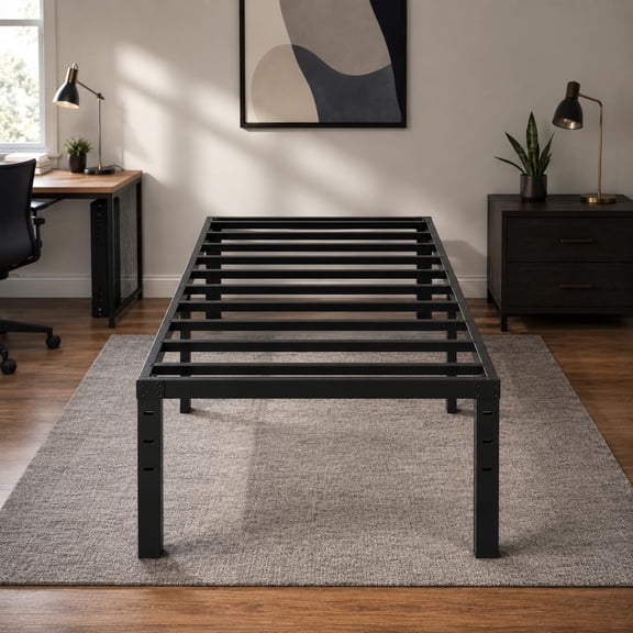 18 Inch Metal Platform Twin Bed Frame, Mattress Foundation Replacement,Heavy Duty Steel Slat Support,No Box Spring Needed,Black