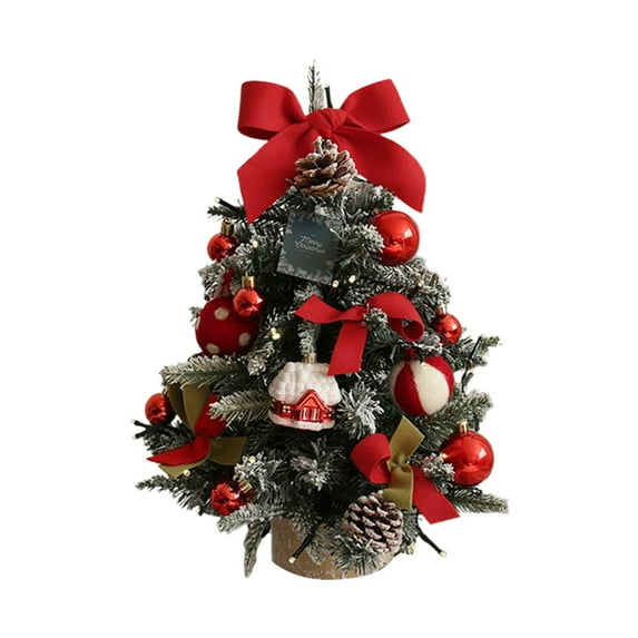 18 Inch Mini Christmas Tree Artificial Pine Tabletop Xmas Tree with LED String Lights, Small Artificial Christmas Tree with Pine Cones and Balls Ornaments for Table Desk Home Fireplace Holiday Decor