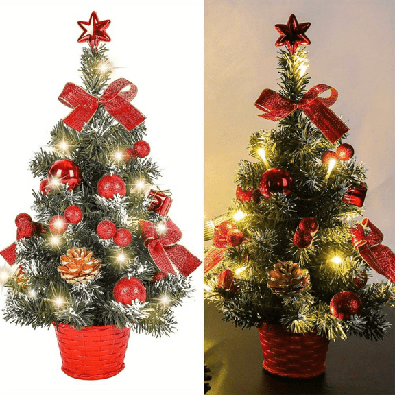 18-Inch Mini Christmas Tree, a Tabletop Decoration Featuring LED, Artificial Pine, And Ornaments for Holiday Desk Decor