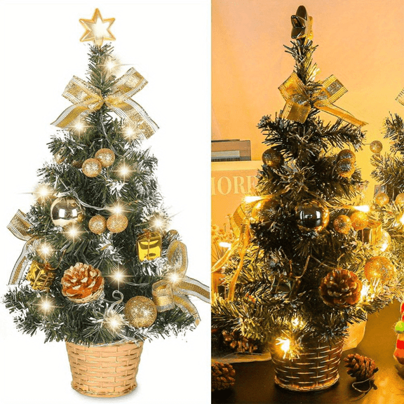 18-Inch Mini Christmas Tree, a Tabletop Decoration Featuring LED, Artificial Pine, And Ornaments for Holiday Desk Decor