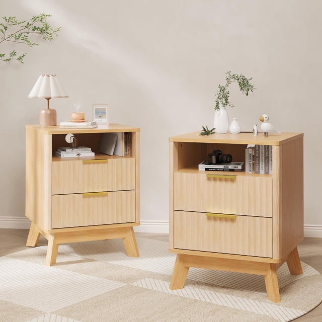 18-Inch Modern Fluted Nightstand – Curved Profile Side Table with ...
