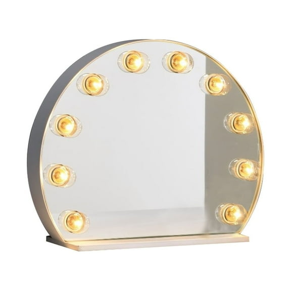 Benjara 18 Inch Modern Round Accent Mirror, 10 Bulb Sockets, Glass Panel, Silver