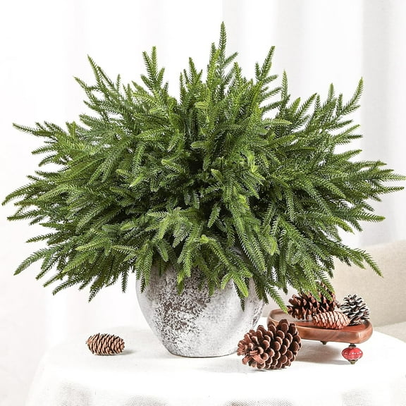 18 Inch Norfolk Pine Stems, 12 Pcs Real Touch Norfolk Pine Branch, Christmas Greenery Stems for Vase DIY/Garland Making/Table Decoration, Xmas Decor for Indoor, Outdoor & Home