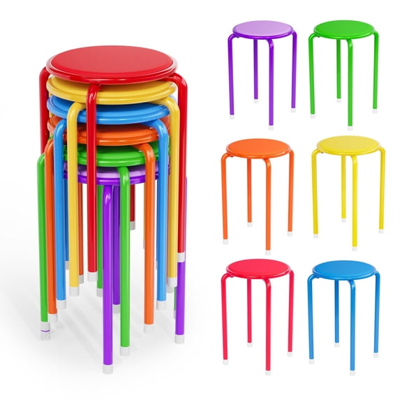 18 Inch Padded Stacking Stools, Colorful Portable Nesting Metal Round Stackable Stools Decoration for School Home Kitchen Indoor Outdoor Party, Pack of 6