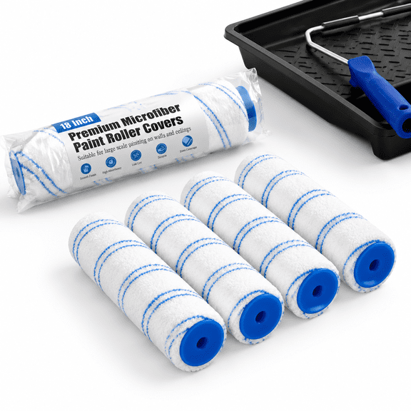 18 Inch Paint Roller Kit, 4 Pack 3/8" Nap High Density Microfiber Covers
