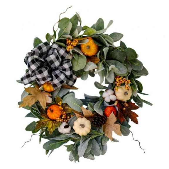 18 Inch Plant Wreath,Autumn Wreath Artificial Flower Leaves Wreath Fall Spring Summer Greenery Wreath for Front Door Wall Window Decor Thanksgiving arvest Festival Home Decor