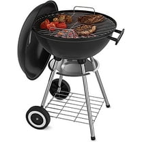 18 Inch Portable Charcoal Grill with 4 Legs and Wheels for Outdoor Cooking Barbecue Camping BBQ Coal Kettle Grill - Heavy Duty Round with Thickened Grilling Bowl for Small Patio Backyard