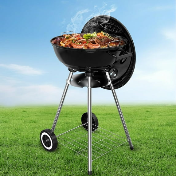 18 Inch Portable Charcoal Grill - Heavy Duty Kettle BBQ Smoker with Built-in Thermometer & Removable Water-Rinsable Ash Catcher