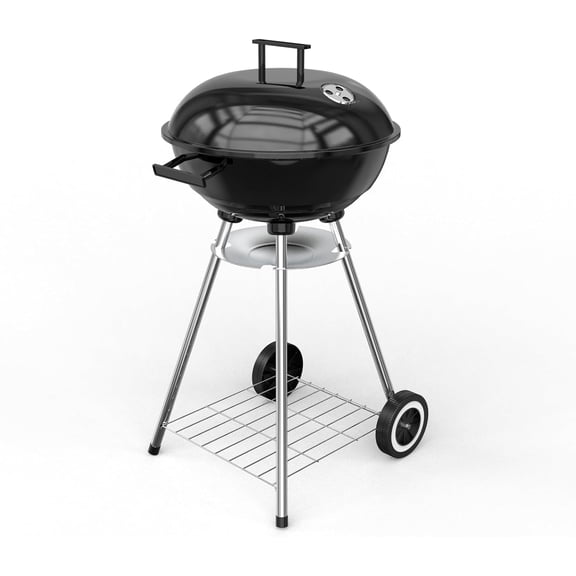 18 Inch Portable Charcoal Grill, Heavy Duty Kettle BBQ Smoker with Built-in Thermometer & Removable Water-Rinsable Ash Catcher for Outdoor Camping, Patio, Backyard, and Tailgating