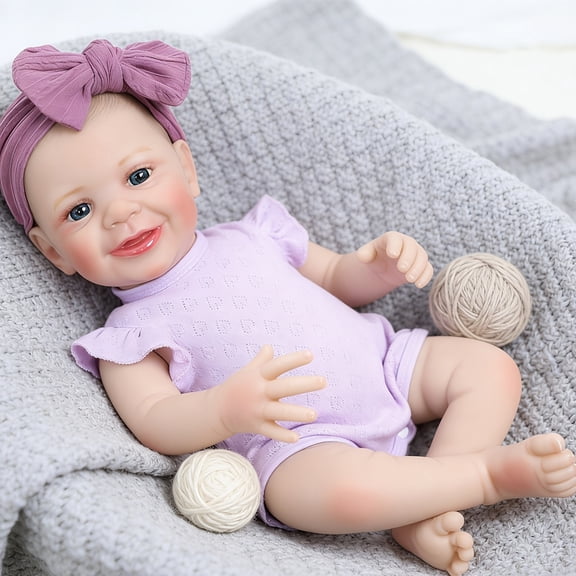18 Inch Poseable Smiling Reborn Baby Doll Lyssi, Realistic Soft Vinyl Newborn Doll With Full Accessories, Lifelike Baby Doll Toy Gift For Kids Age 3+