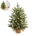 thumbnail image 1 of 18 Inch Pre‑Lit Artificial Small Christmas Tree,Encrypted Flame Retardant Green Tabletop Xmas Tree with Burlap Base,Warm White LED Lights Remote Timer for Indoor Mantel Shelf Home Holiday Decorations, 1 of 6