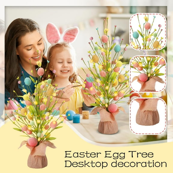 18 Inch Pre Lit Easter Egg Tree - Artificial Lighted Tabletop Decor with Ornaments for Holiday