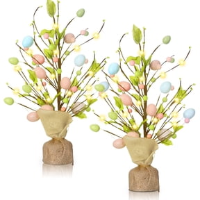 18 Inch Pre Lit Easter Egg Tree Tabletop Decor Decorations Gifts with LED Light for Home Easter Party Wedding Holiday Spring Summer Kitchen Dining Table Decor(Green, Multicolor)