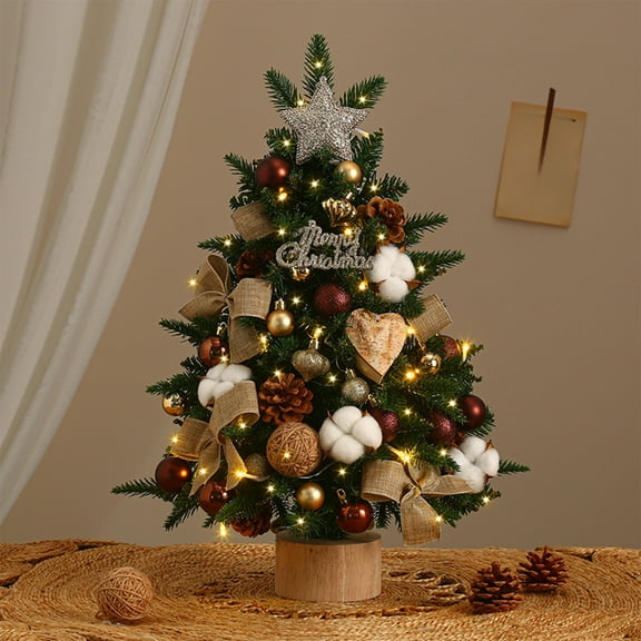 18 Inch Pre-Lit Tabletop Christmas Tree with Lights - Mini Decorated Artificial Xmas Tree for Desk, Pre-Lit Small Christmas Tree for Office, Apartment, Shelf, Warm White LED Battery Operated