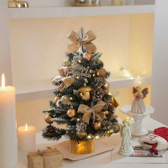18 Inch Pre-Lit Tabletop Christmas Tree with Lights - Mini Decorated Artificial Xmas Tree for Desk, Pre-Lit Small Christmas Tree for Office, Apartment, Shelf, Warm White LED Battery Operated