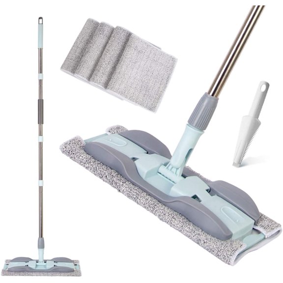 18 Inch Professional Microfiber Mop - Large Flat Floor Cleaning Mop with 4 Reusable Washable Pads and Adjustable Stainless Steel Handle for Wet and Dry Cleaning
