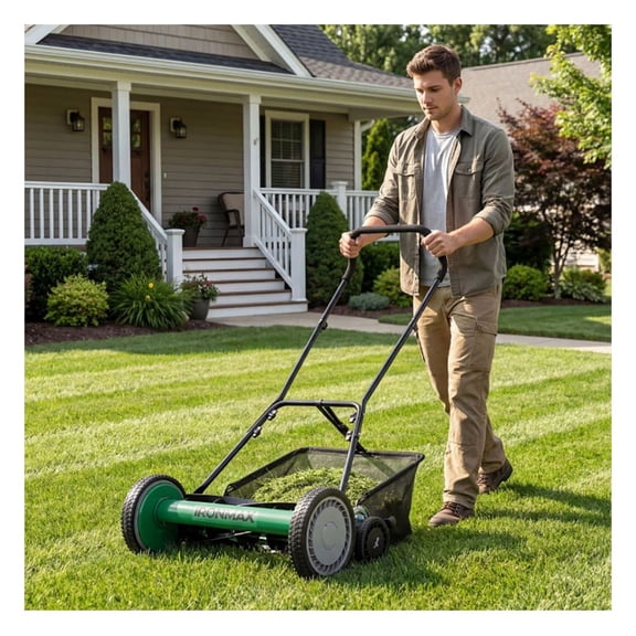 18 Inch Push Reel Lawn Mower 4-Position Adjustable with Removable Grass Catcher