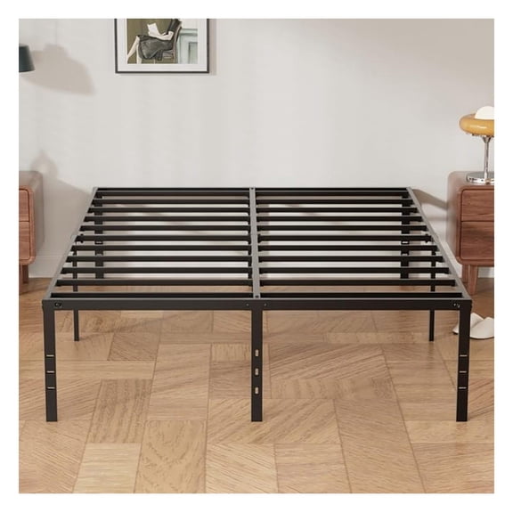 18 Inch Queen Bed Frames, Heavy Duty Metal Platform with Tool Free Setup, Easy Assembly, Noise Free, Non Slip Black Bed Frame Queen Size