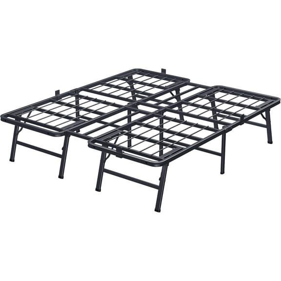 18 Inch Queen Metal Bed Frame Folding Bed Frame Tool-Free Assembly Mattress Foundation No Box Spring Needed Platform 2500lbs Heavy Duty Steel Slats, Noise-Free, Easy Assembly, Black