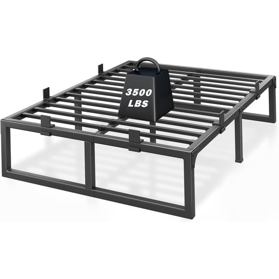 18-Inch Queen Size Metal Platform Bed Frame with Squeak-Free U-Slot Design, 3500 lbs Capacity, Under Bed Storage, Black
