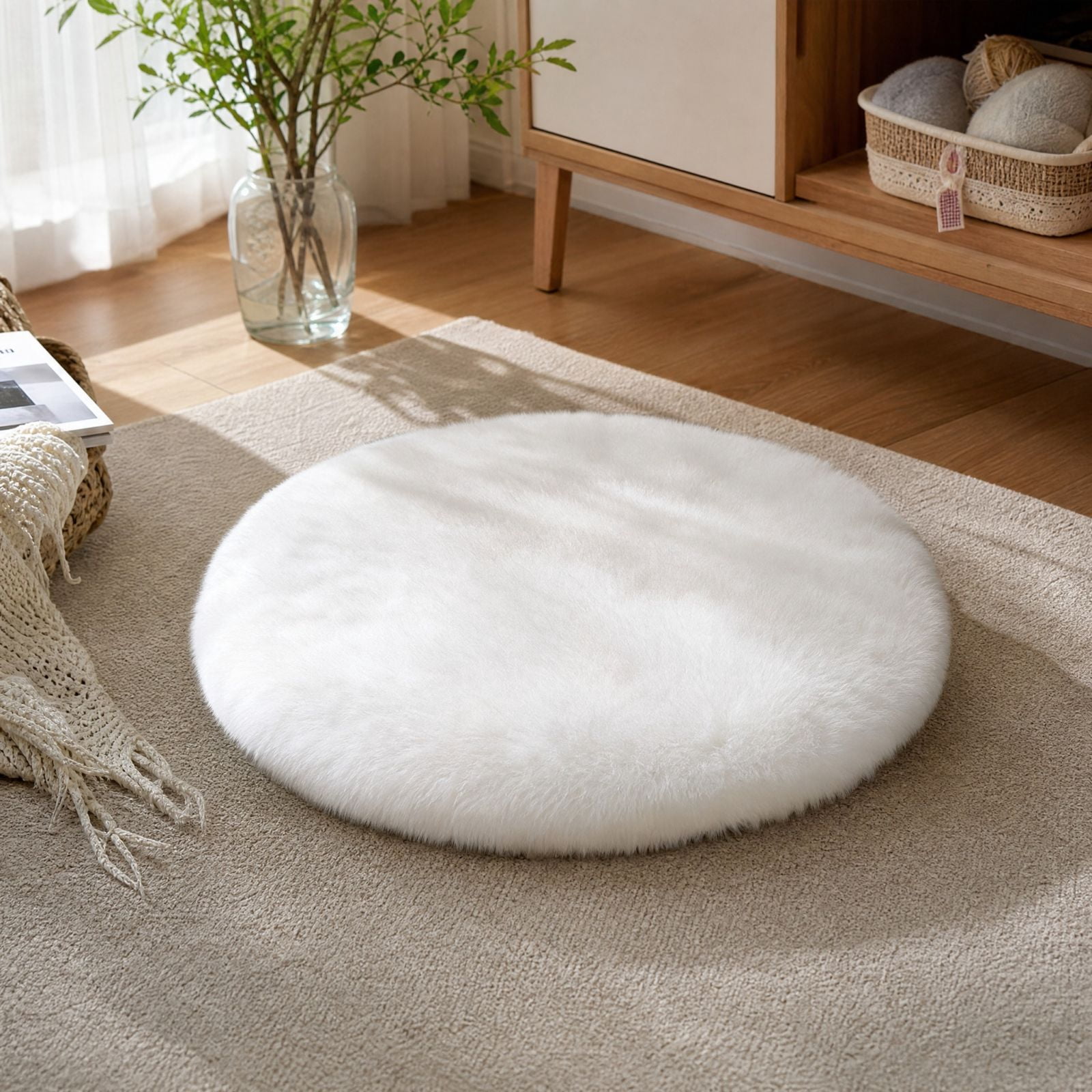 Soft Mat For Rabbit 18 Inch Rabbit Plush Round Pet Cushion Soft Sleeping Mat for Cats Dogs ...
