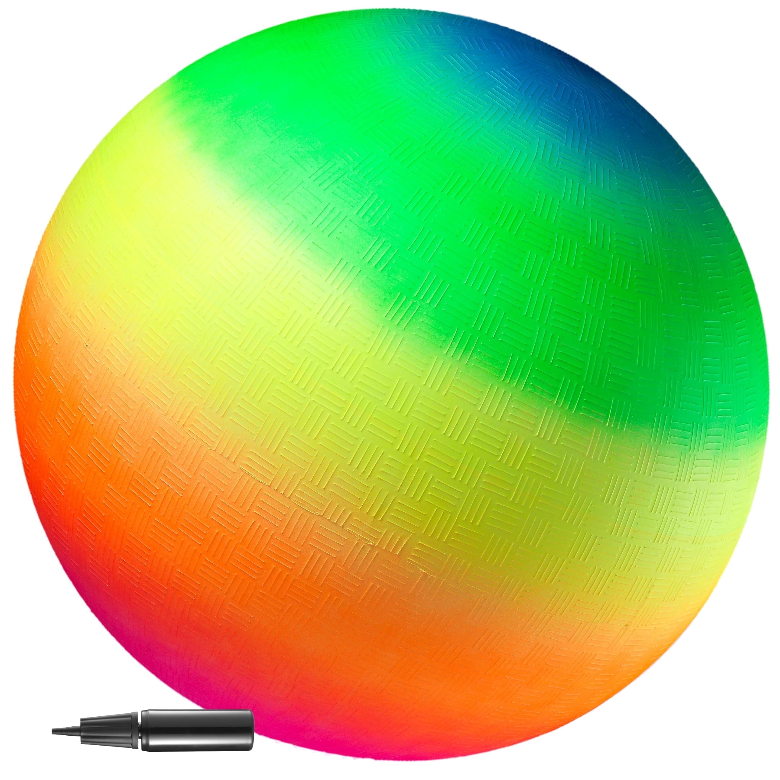 18 Inch Rainbow Playground Ball for Kids (Pack of 1) Jumbo Size Rainbow Inflatable Big Bouncy Kickball for Park, Giant Balls for Indoor and Outdoor Games with Hand Pump