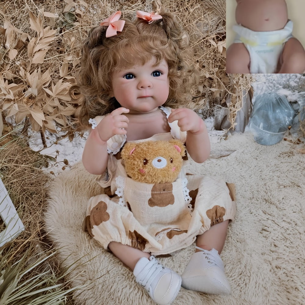 18-Inch Realistic  Reborn Baby Dolls Vinyl Bear Head Printed Bodysuit, Full Vinyl Bettie Hat Handmade Reborn Doll