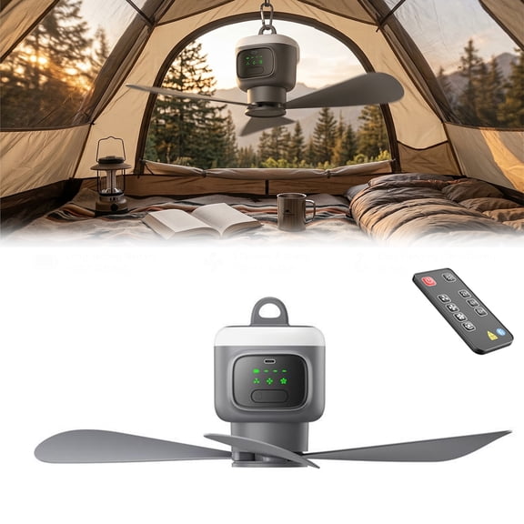 18 Inch Rechargeable Portable Ceiling Fan with Light & Remote | 12000mAh Battery, 16H Runtime, 4 Speeds, Timer, Quiet | Indoor Outdoor Patio Camping RV Gazebo