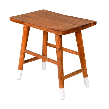 18 Inch Rectangular Acacia Wooden Side Table with Angled Legs Warm Brown - Saltoro Sherpi