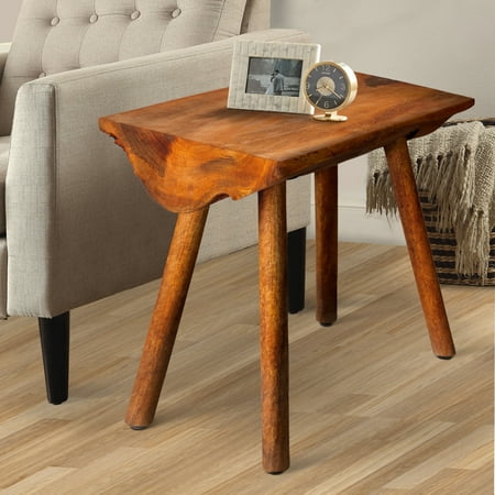 18 Inch Rectangular Mango Wood Accent Side Table with Live Edge Log Top, Warm Brown- Saltoro Sherpi