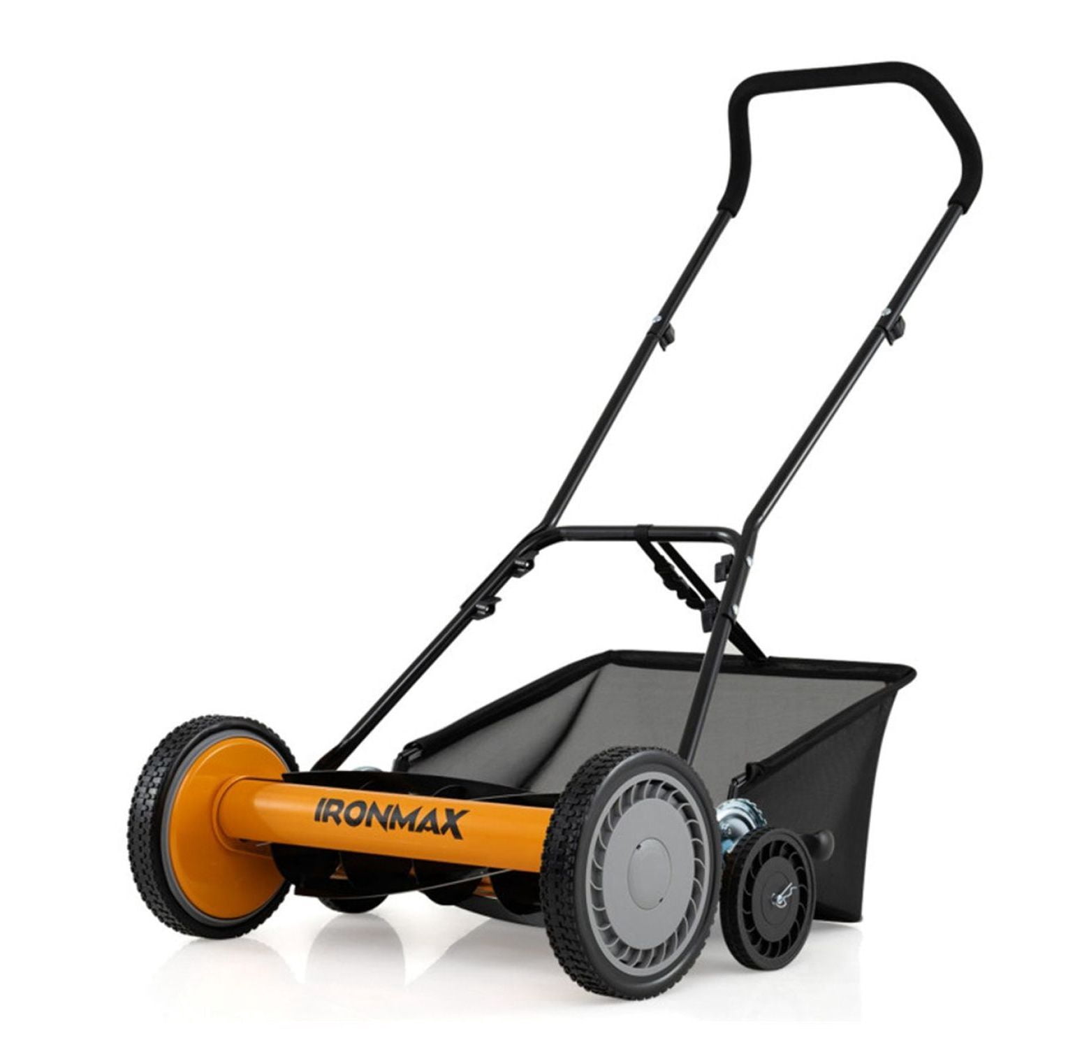 18-Inch Reel Lawn Mower, 5-Blade Manual Walk Behind Mower with Grass Catcher, 4-Height Adjustable Push Mower - Orange