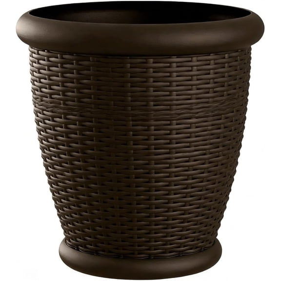18 Inch Resin Wicker Planter Pot, Decorative Indoor Outdoor Flower Pot for Patio Garden Balcony, Java Brown, Lightweight with Drain Holes
