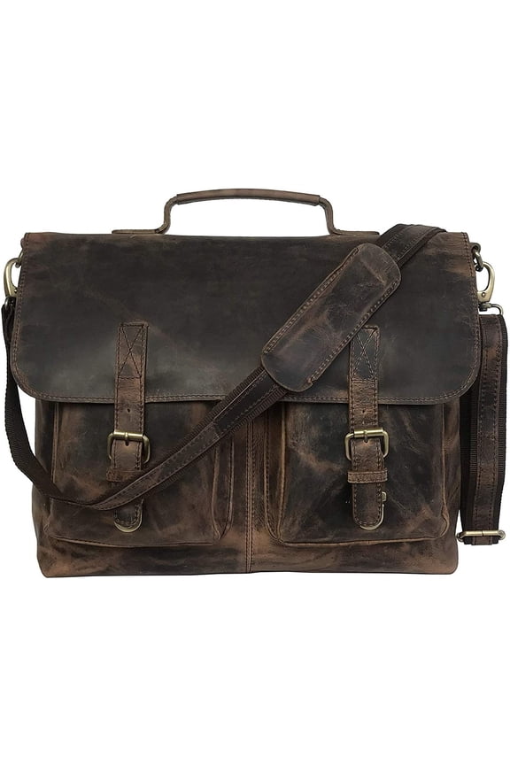 18 Inch Retro Buffalo Hunter Leather Laptop Messenger Bag Office Briefcase College Bag Leather Bag for Men and Women (18 inch)