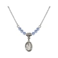 thumbnail image 1 of 18-Inch Rhodium Plated Necklace w/ 4mm Light Blue September Birth Month Stone Beads & Saint Elizabeth of the Visitation Charm, 1 of 1