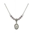 thumbnail image 1 of 18-Inch Rhodium Plated Necklace w/ 4mm Light Purple February Birth Month Stone Beads and Blessed Pier Giorgio Frassati Charm, 1 of 1