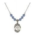 thumbnail image 1 of 18-Inch Rhodium Plated Necklace w/ 6mm Light Blue September Birth Month Stone Beads and Saint Christopher/Martial Arts Charm, 1 of 1