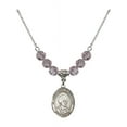 thumbnail image 1 of 18-Inch Rhodium Plated Necklace w/ 6mm Light Purple February Birth Month Stone Beads and Saint Louis Marie de Montfort Charm, 1 of 1
