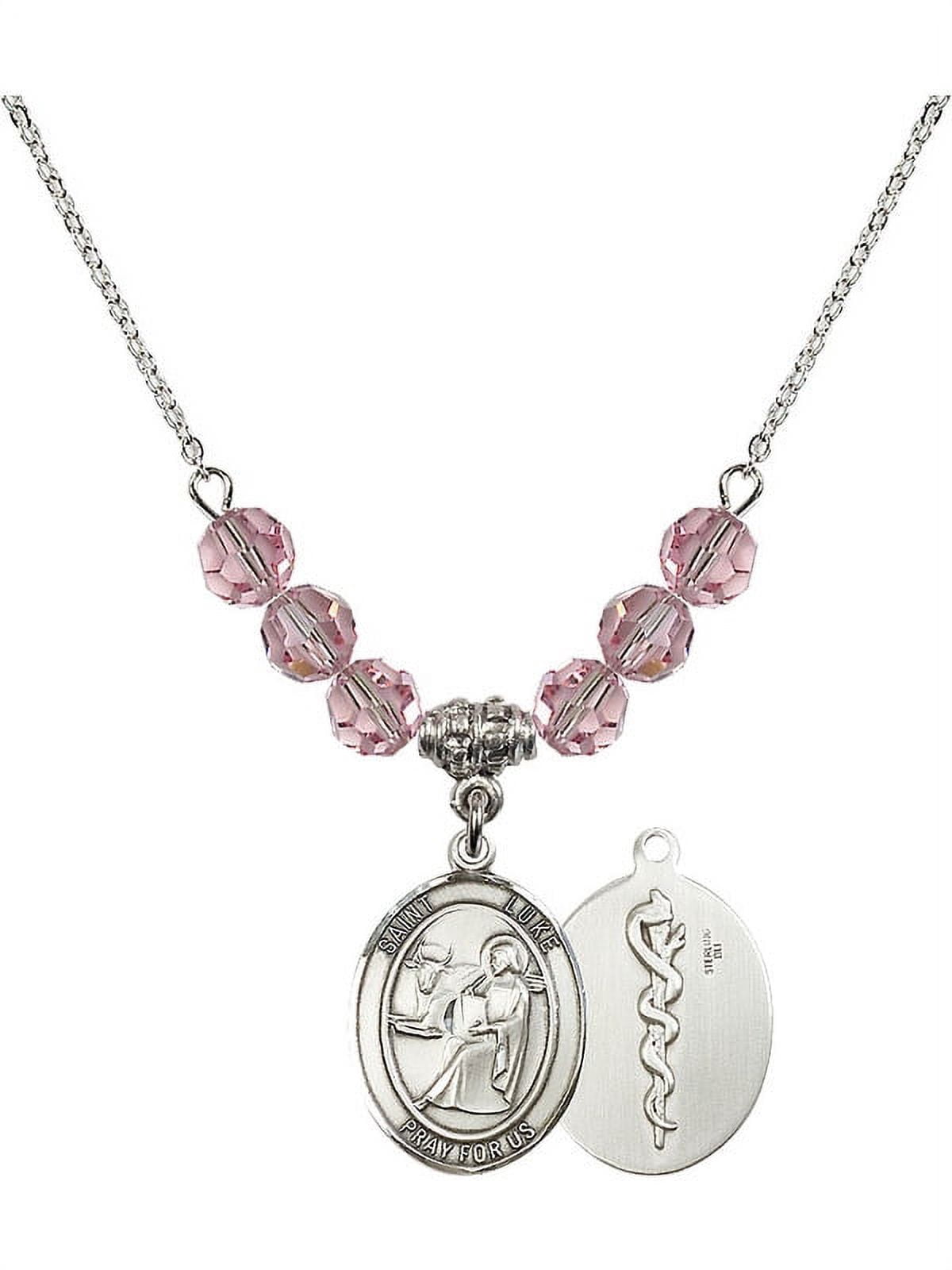 18-Inch Rhodium Plated Necklace w/ 6mm Light Rose Pink October Birth ...