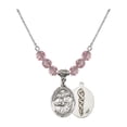 thumbnail image 1 of 18-Inch Rhodium Plated Necklace w/ 6mm Light Rose Pink October Birth Month Stone Beads & Saints Cosmas & Damian / Doctors, 1 of 1