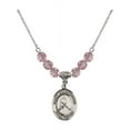 thumbnail image 1 of 18-Inch Rhodium Plated Necklace w/ 6mm Light Rose Pink October Birth Month Stone Beads and Saint Christopher/Ice Hockey Charm, 1 of 1