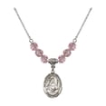 thumbnail image 1 of 18-Inch Rhodium Plated Necklace w/ 6mm Light Rose Pink October Birth Month Stone Beads and Saint Edburga of Winchester Charm, 1 of 1